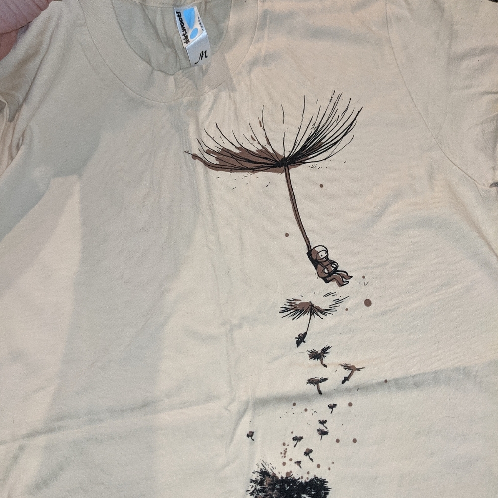 NEW M Teefury tan T-shirt with astronaut and dandelion - Picture 2 of 3